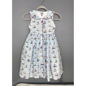 Cotton Kids Dress Girls 8 Light Blue Nautical Sailboat Print Sleeveless Tie Back